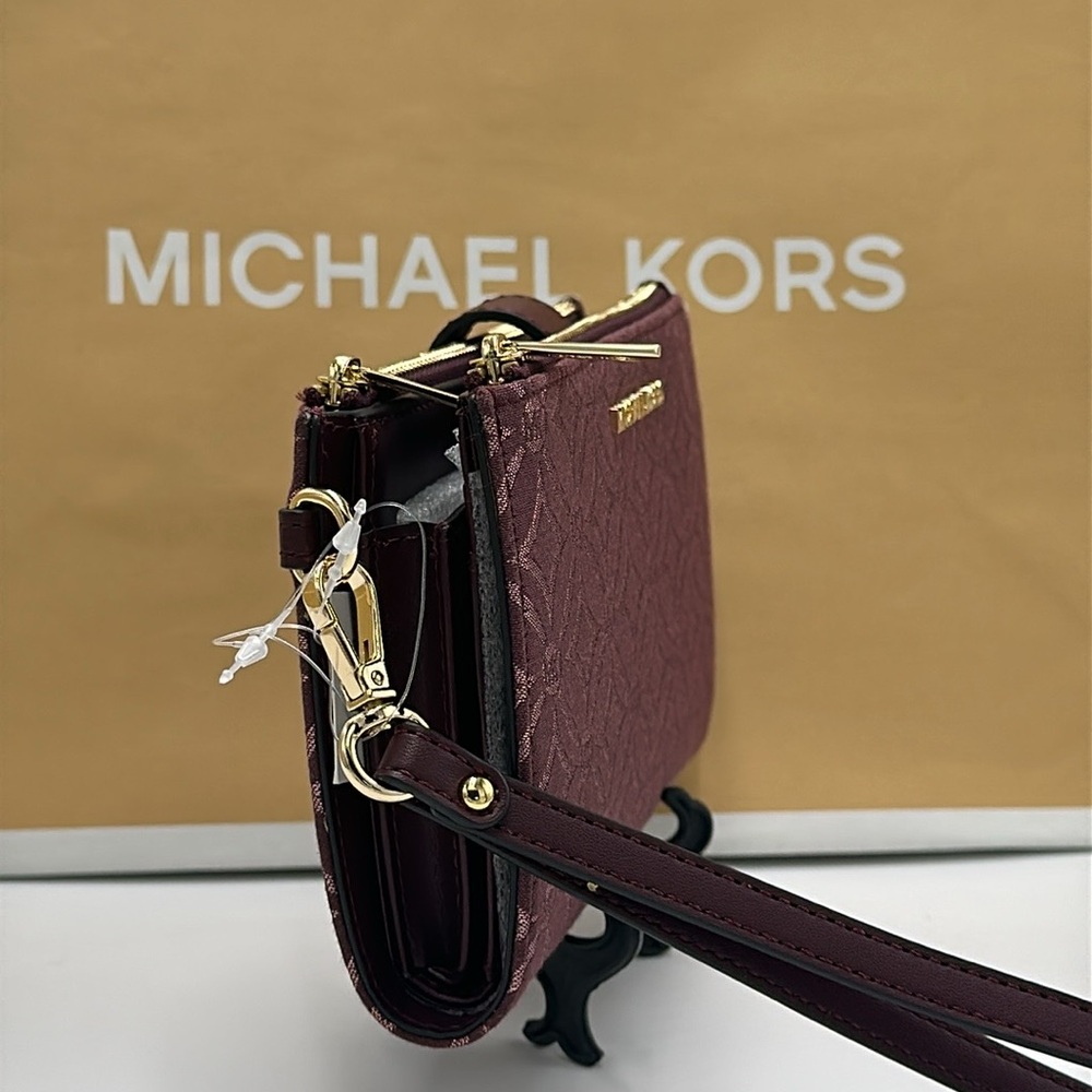 Michael Kors Jet Set Travel Lg Double-Zip Wristlet-Wallet-PhoneHolder Oxblood - Picture 13 of 15